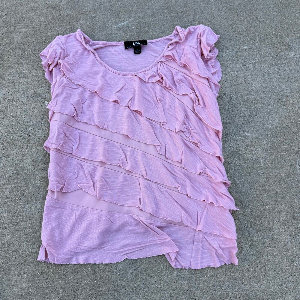 I.N. San Francisco Pink Ruffle Tiered Top - Size Large (fits more like a M)
